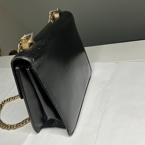 Gucci 1970’s Structured Black Leather Handbag on 18” Chain - Picture 8 of 16